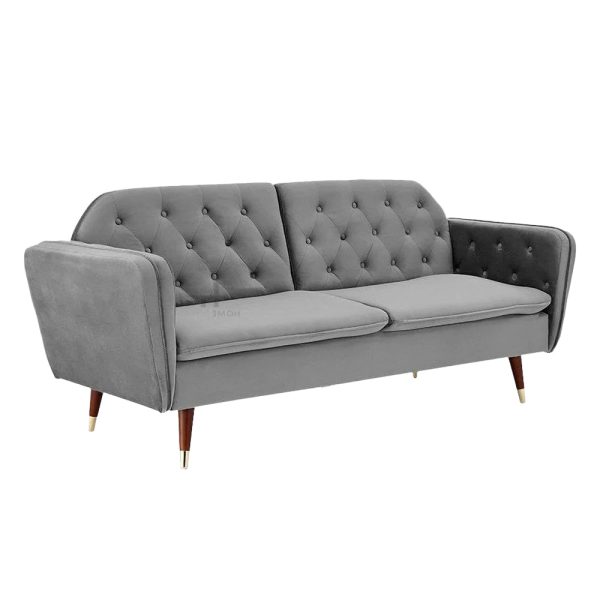 Whitby Velvet Sofa Bed Chesterfield Design With Metal Tipped Wooden Legs, Grey Velvet Whitby Velvet Sofa Bed Chesterfield Design With Metal Tipped Wooden Legs, Grey Velvet