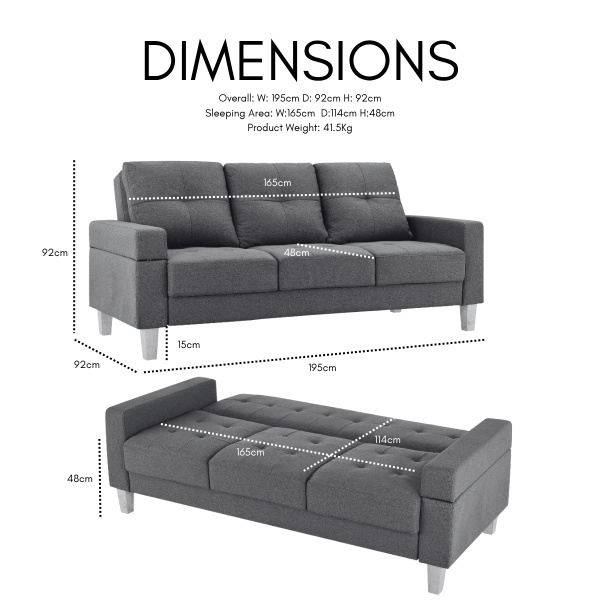 Victoria Fabric Sofa Bed, Charcoal Grey Fabric Victoria Fabric Sofa Bed, Charcoal Grey Fabric