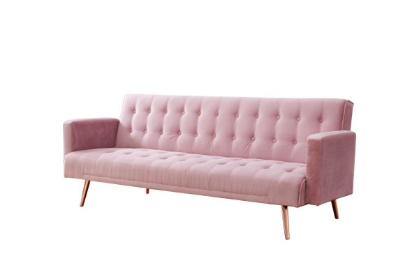 Windsor Velvet Sofa Bed With Rose Gold Legs, Pink Velvet Windsor Velvet Sofa Bed With Rose Gold Legs, Pink Velvet