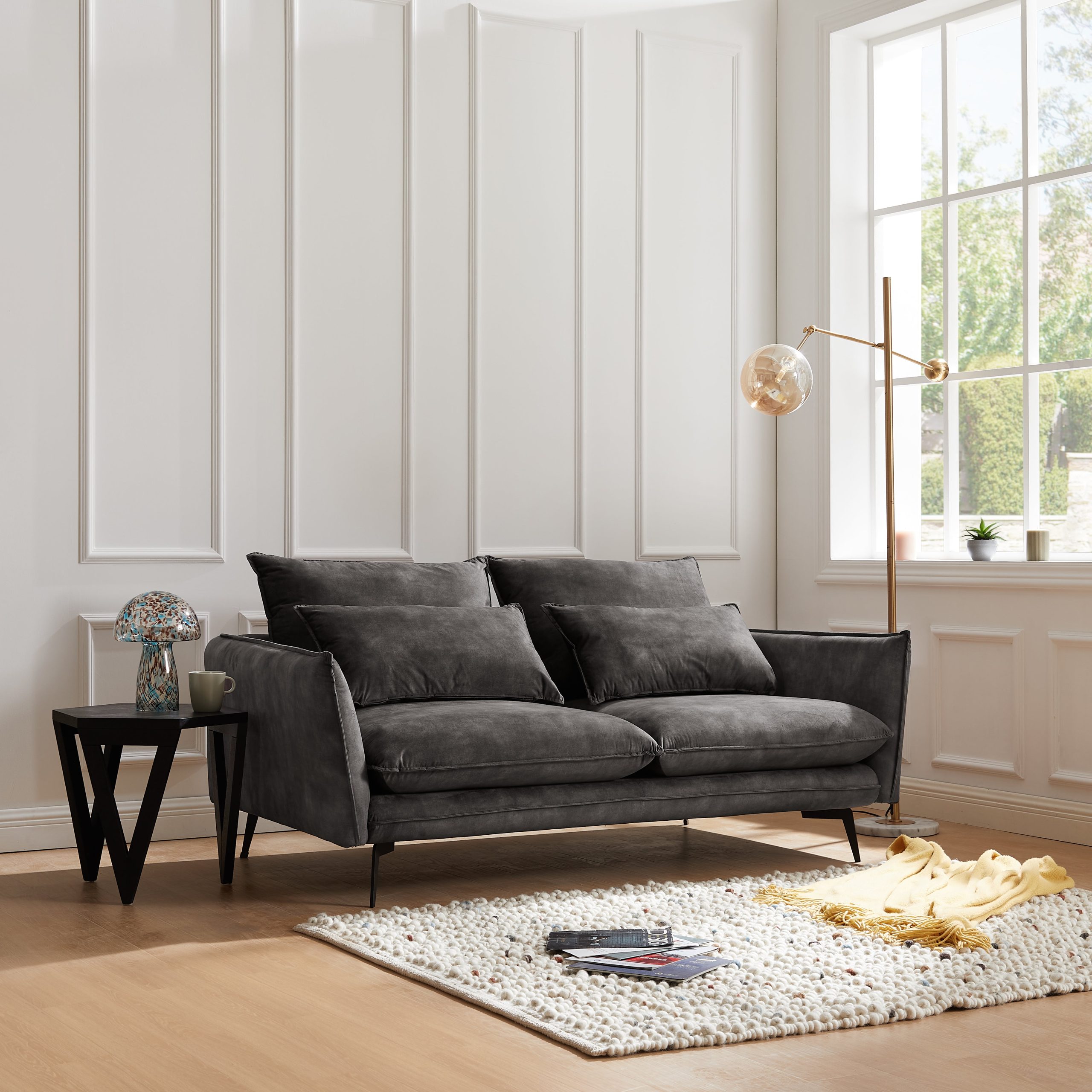Wallace 2 Seater Sofa, Steel Grey Velvet Wallace 2 Seater Sofa, Steel Grey Velvet