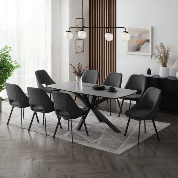 Verona Grey 180cm Ceramic Dining Table & 8 Bilbao Chairs, Dark Grey Fabric Verona Grey 180cm Ceramic Dining Table & 8 Bilbao Chairs, Dark Grey Fabric