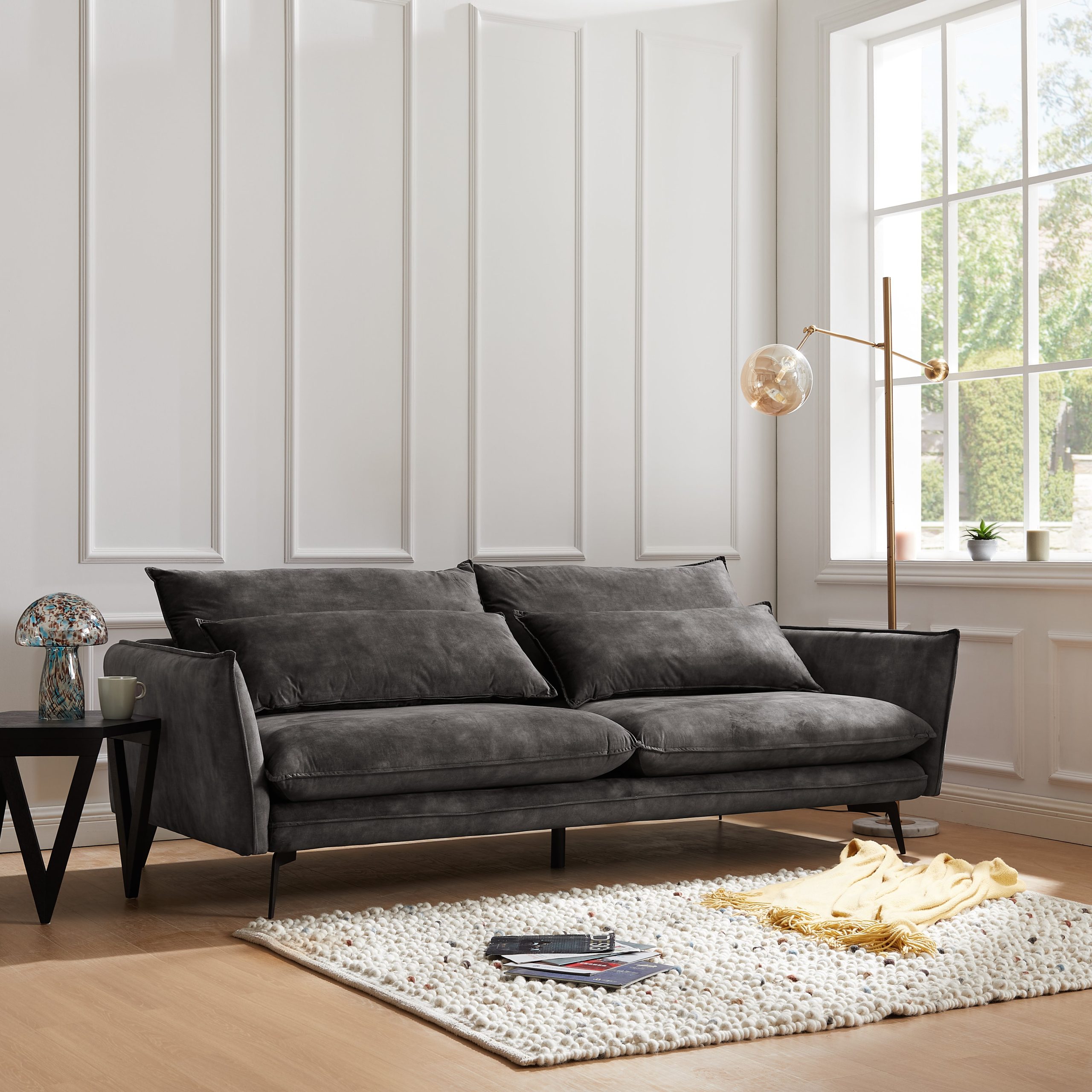 Wallace 3 Seater Sofa, Steel Grey Velvet Wallace 3 Seater Sofa, Steel Grey Velvet