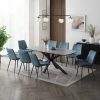 Verona Grey 180cm Ceramic Dining Table & 8 Girona Chairs, Blue Velvet Chair Verona Grey 180cm Ceramic Dining Table & 8 Girona Chairs, Blue Velvet Chair