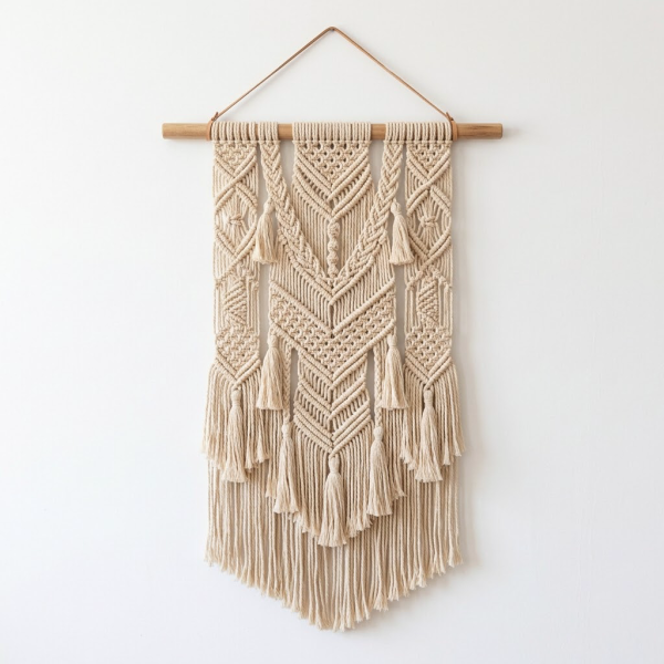 Woven Macrame Wall Hanging, Beige