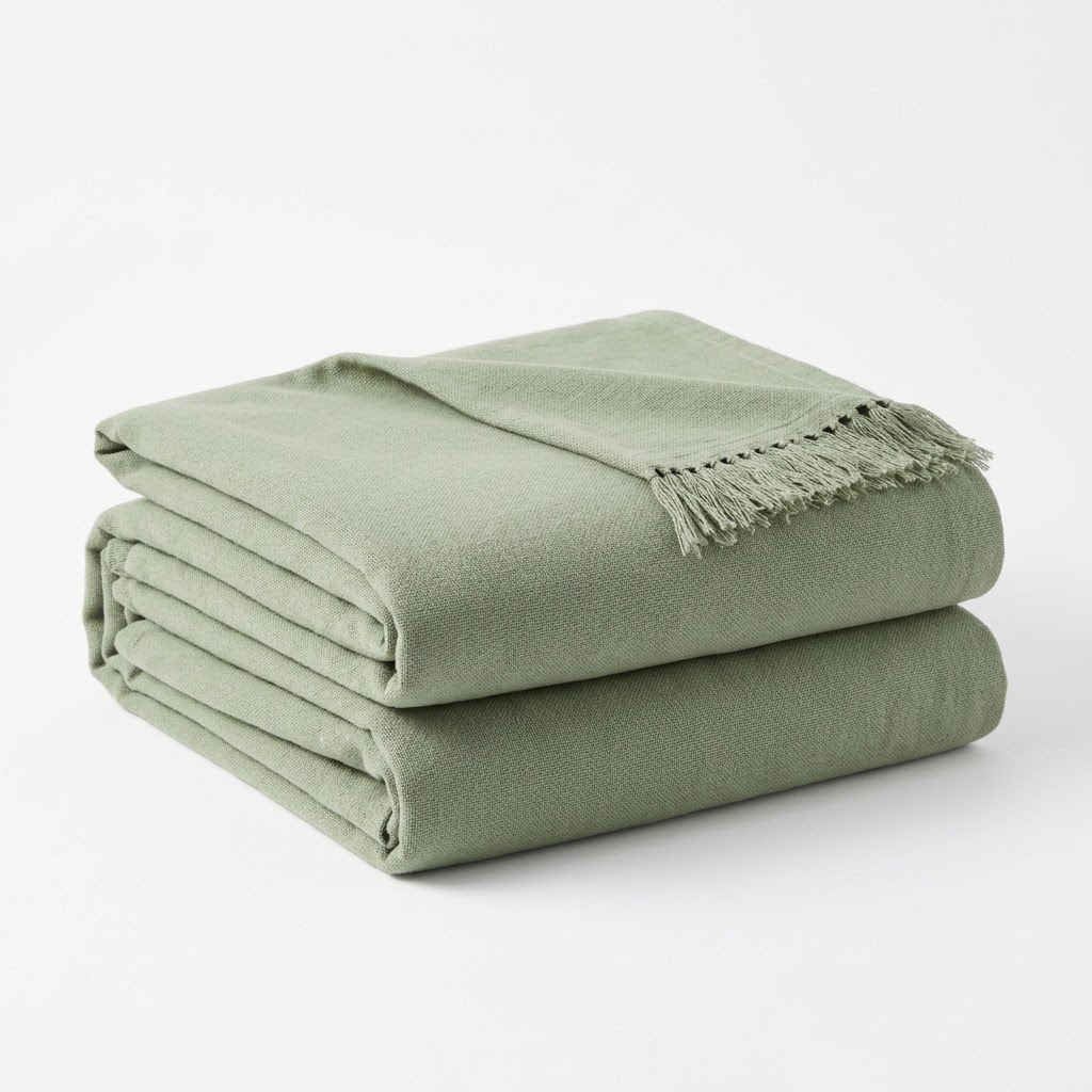 Soft Cotton Throw Blanket, Sage Green