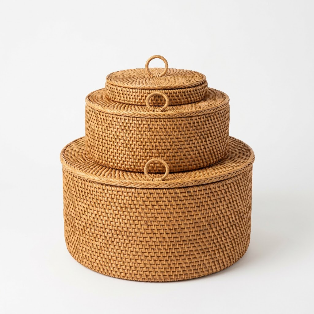 st_basket_rattan Woven Rattan Storage Basket Set