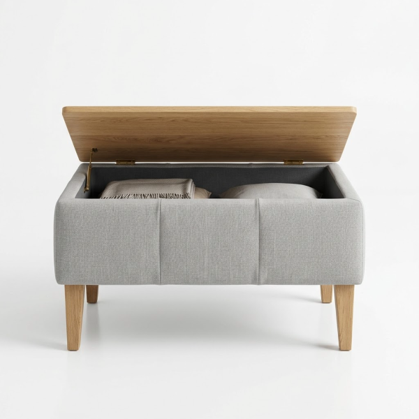 Upholstered Storage Bench, Grey